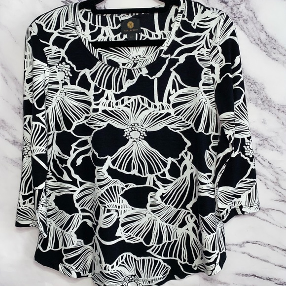 JM Collection Black And White Print Top - Picture 3 of 7